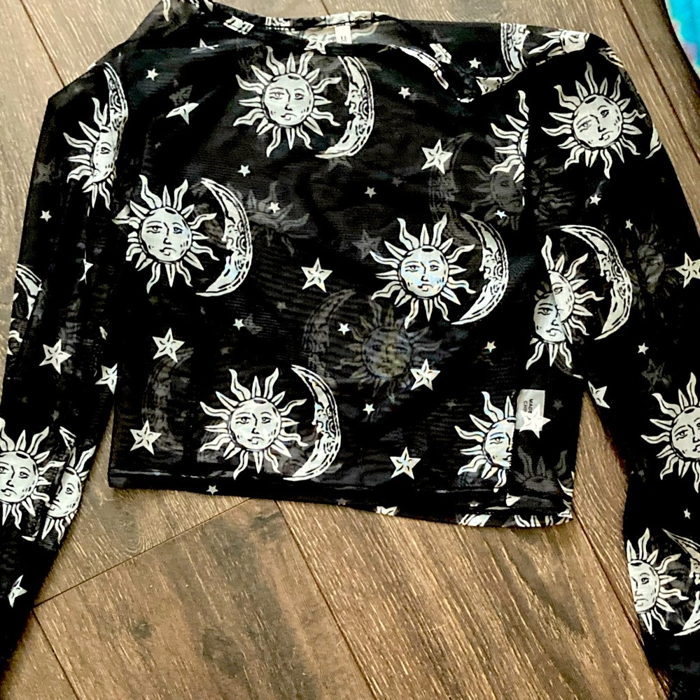 stretchy translucent crop top sun and moon